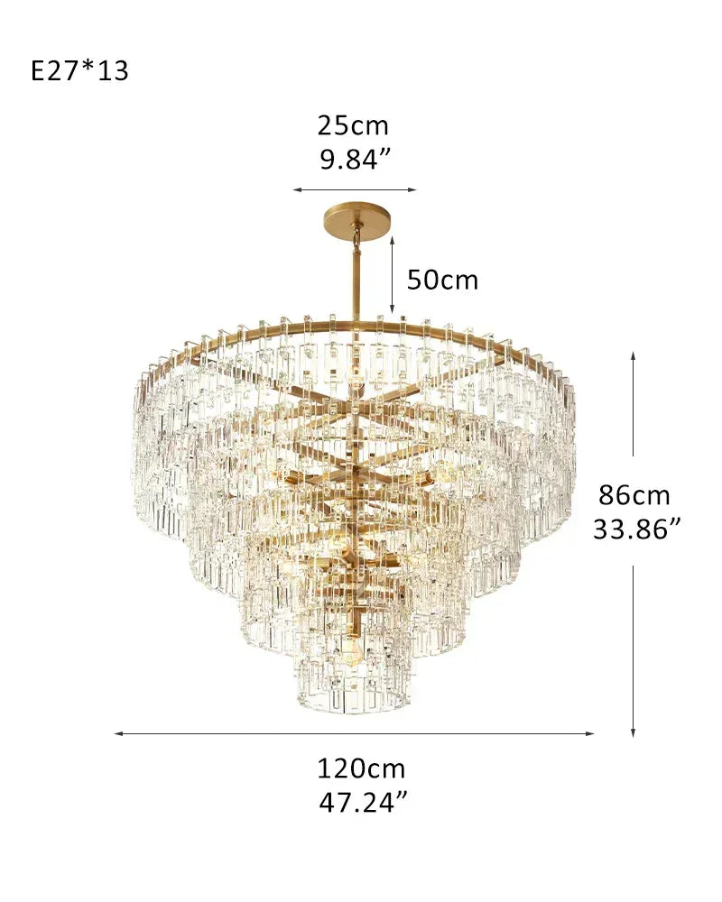 Montreux Series Prismatic Chandelier | Triple Tier Prismatic Crystal Hand-Set Prismatic Crystals and Interlocking Steel Chains, Dual-Tone Gold or Matte Black finish for Grand Entryways, Dining Areas, and Bedrooms 4-tier-D120*H86CM D47.24“*H33.86" Gold American chandelier