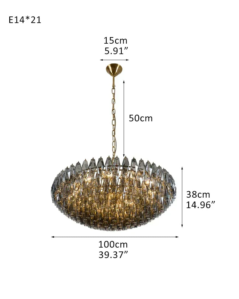 Hand Blown Tier Glass Large Murano Chandelier 24"31"40" | Amber Glass D100*H38CM D39.37"*H14.96" Smoky American Vintage chandelier lamp