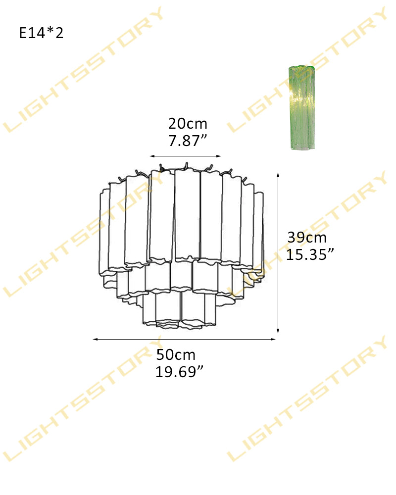 Hand-blown 18 Glass Tubes Modern Minimalist Flush Mount Ceiing Lamp Over Dining Table 2 light -D50*H39CM D19.69"*H15.35"(18 tubes) Gold + Green Glass Modern Ceiling lamp