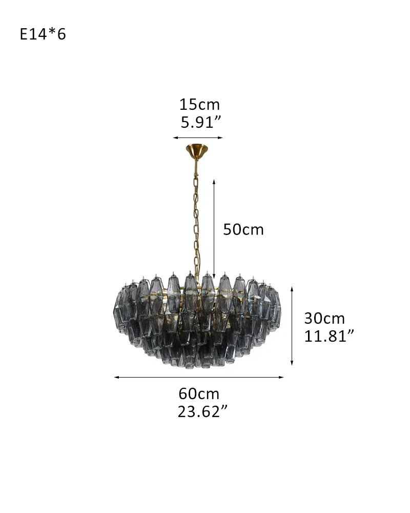 Hand Blown Tier Glass Large Murano Chandelier 24"31"40" | Amber Glass D60*H30CM D23.62"*H11.81" Smoky American Vintage chandelier lamp