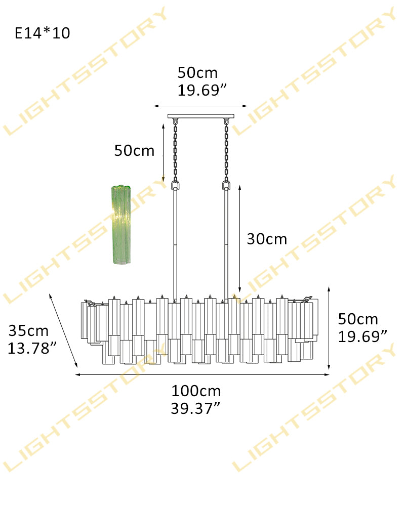 10/14/20/25 light Linear Large Murano Colorful Glass Chandelier in Brass/Chrome Hardwared 10 light-L100*W35*H50CM L39.37"*W13.78"*H19.69" Luxury Modern Chandelier