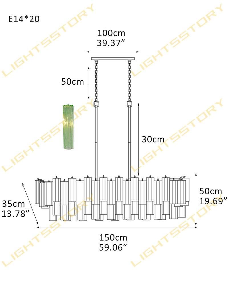 10/14/20/25 light Linear Large Murano Colorful Glass Chandelier in Brass/Chrome Hardwared 20light-L150*W35*H50CM L57.06"*W13.78"*H19.69" Luxury Modern Chandelier