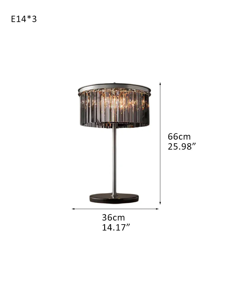 Simplicity Cylinder Shape 2-Tier Crystal Table Lamp in Black Metal with Clear/Smoke Glass W36*H66CM 14.17"*H25.98" Black + Smoke Crystal Modern Table lamp