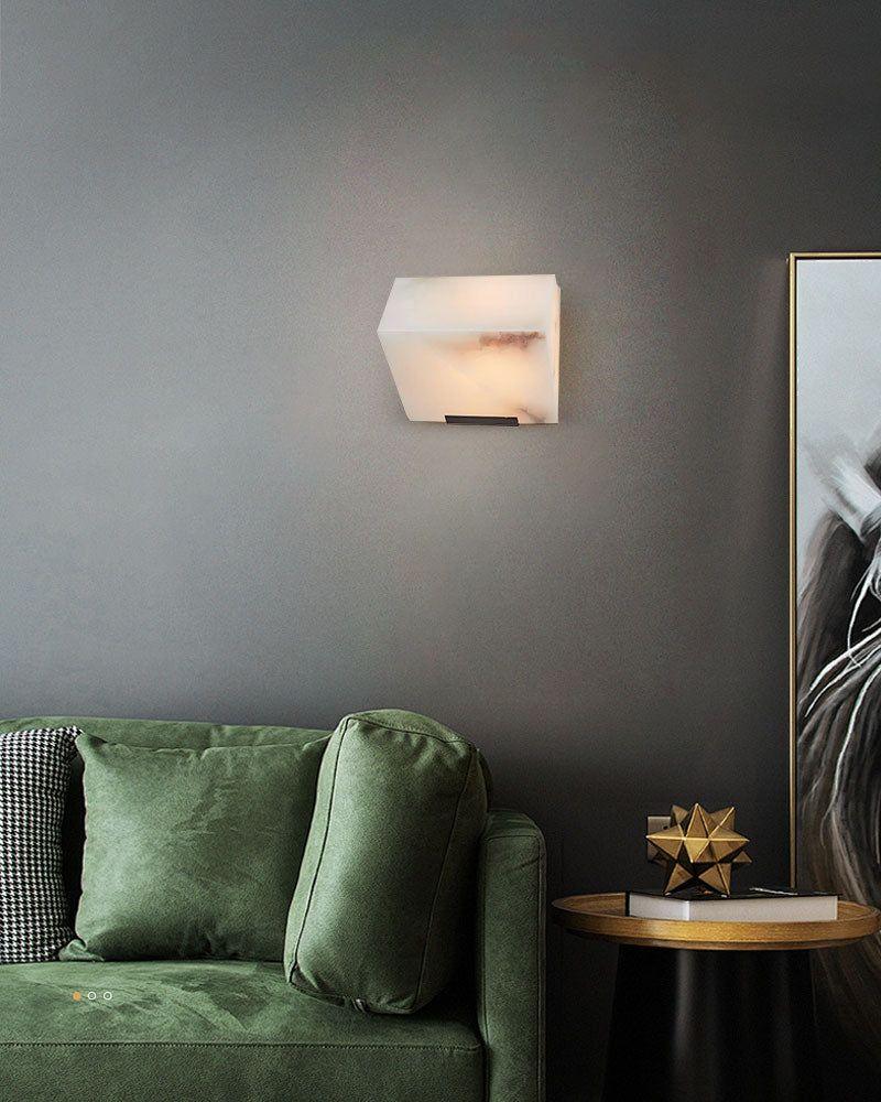 LED Triple Sloping Block Alabaster Stone Wall Sconce Lamp Wide 6" in Black/Brass Flush Mounted Wall Sconce Lamp