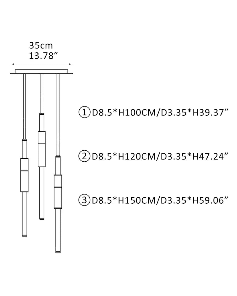 Linear Pipe Alabaster & Acrylic Pendant Light for dining room | vertically & horizontally Vertically-H100CM+H120CM+H150CM Modern Pendant lamp