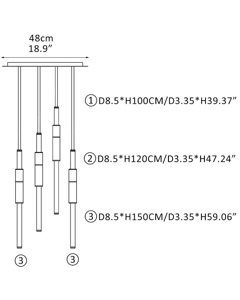 Linear Pipe Alabaster & Acrylic Pendant Light for dining room | vertically & horizontally Vertically-H100CM+H120CM+H150*2CM Modern Pendant lamp