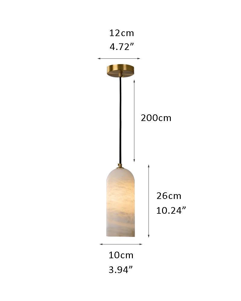Small white marble pendant lamp dimensions: height 200cm, width 12cm, depth 10cm.