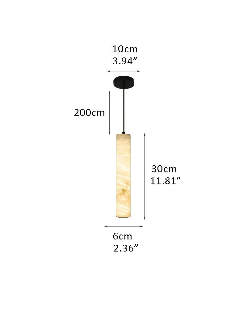 Tubular Bells Alabaster Cylinders Brass LED Pendant Lamp | horizonal & vertical D6*H30CM D2.36*H11.81" White + Brass Vintage Simple Hanging Lamp