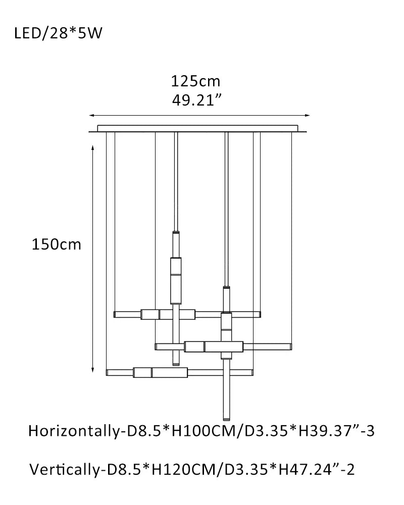Empty State Light Pipe Suspension Light - Silver Anodised, Green & Black Vertically(L120CM*2)+Horizontally(L100CM*3) Modern Pendant lamp
