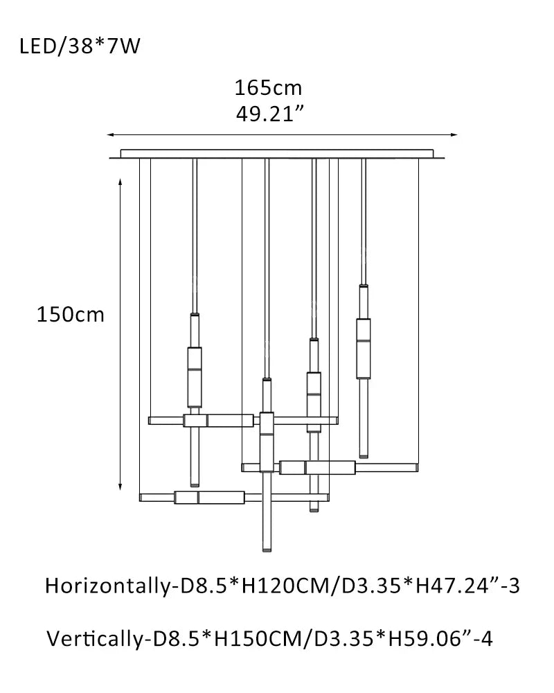 Empty State Light Pipe Suspension Light - Silver Anodised, Green & Black Vertically(L120CM*3)+Horizontally(L150CM*4) Modern Pendant lamp