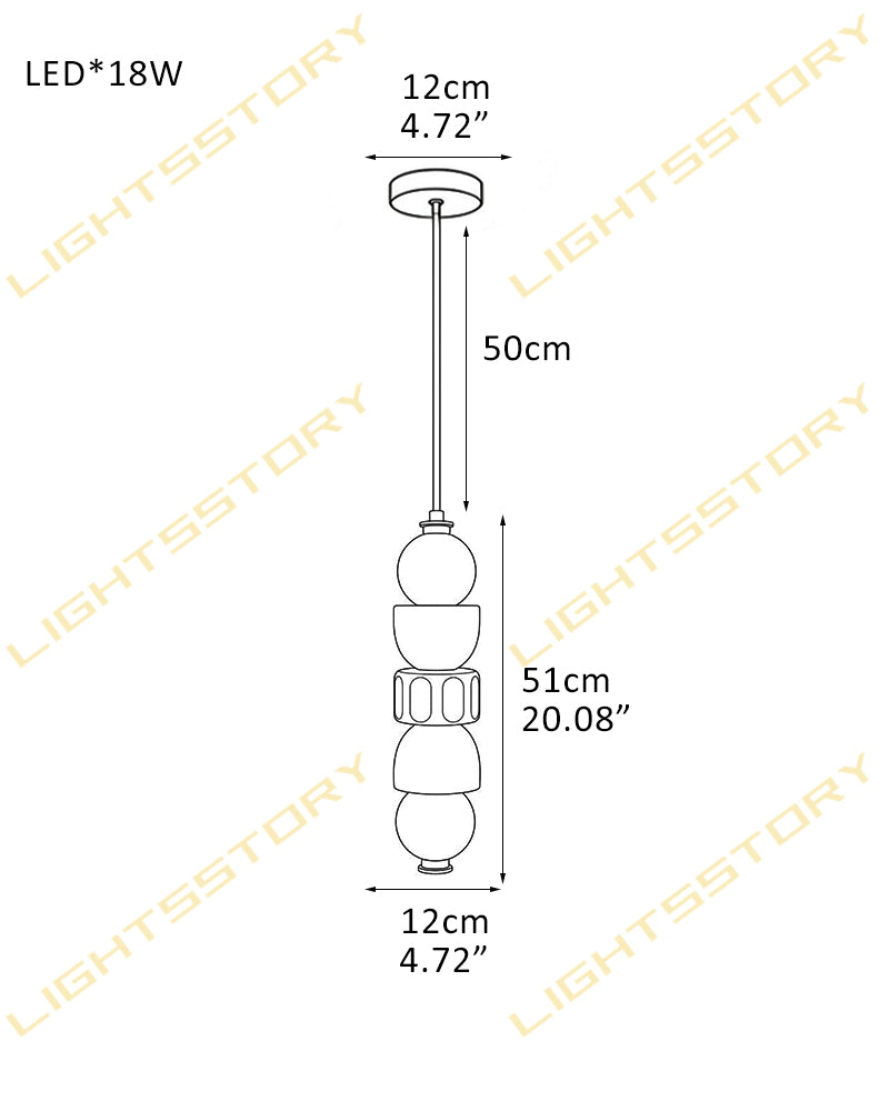 Pendant light size diagram with 50cm overall height and 12cm shade diameter