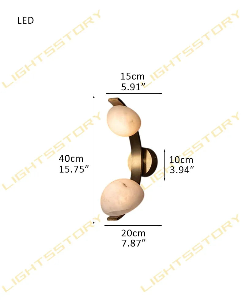 Antique Brass/Black Hardware Double Alabaster LED Wall Lamp for Vanity Bedside Light Fixtures W-D20*H40CM D7.87"*H15.75" Brass Modern Art Design Wall Lamp
