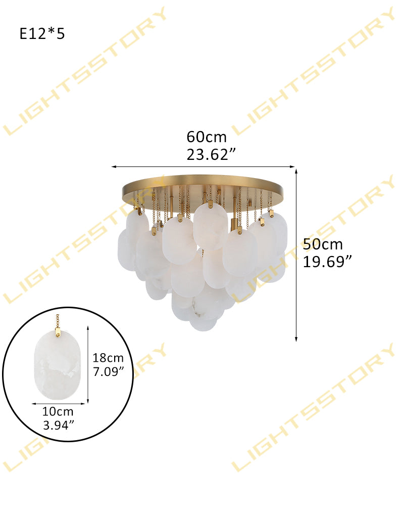 Fenwich Alabaster Gold Tag Cloud Ceiling Light - Natural Spanish Alabaster Panels, Semi Flush Mount, Lux Gold Trim - Dining Rooms & Living Rooms