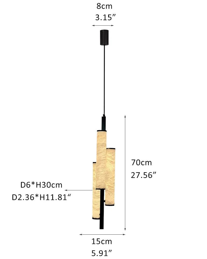 Nordic Long 3-light Cylinder Alabaster Pendant Lamps Brass/Black Metal Pole D6*H70CM D2.36*H11.81" White + Black Modern Pendant lamp