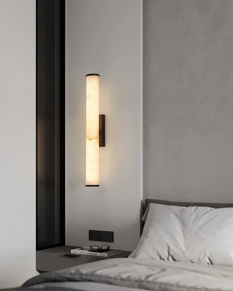 LED Copper Cylindrical Natural Marble Alabaster Wall Sconce Lamp,H30/40/50/60CM Flush Mounted Wall Sconce Lamp