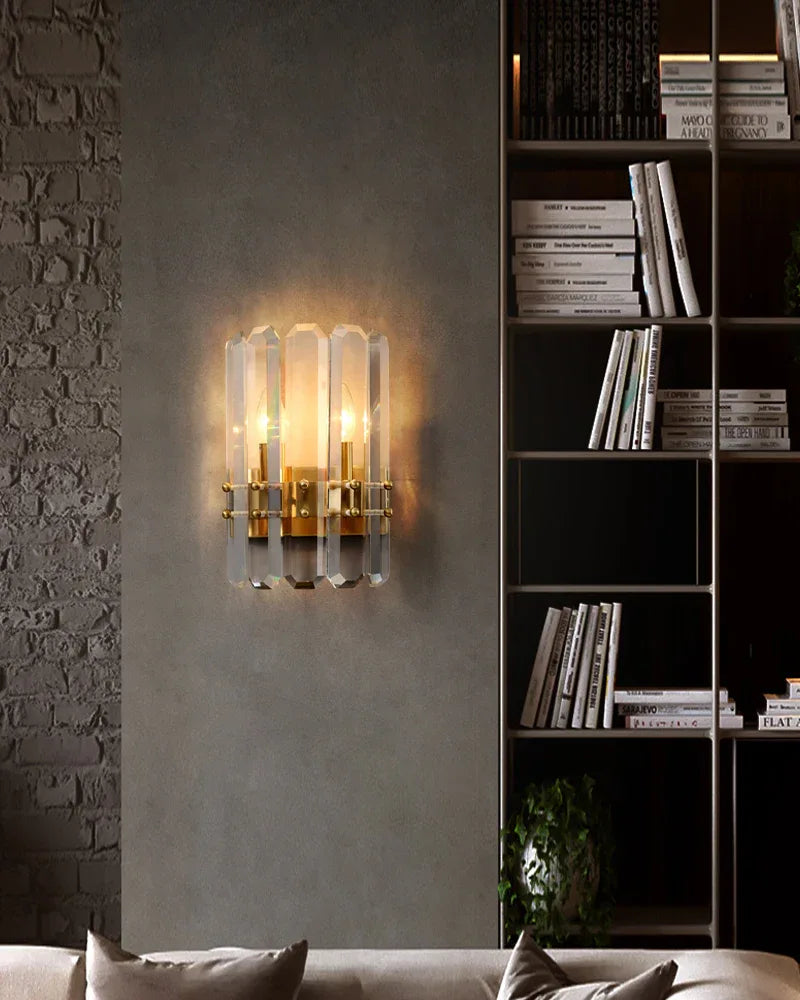 Double Bathroom Vanity LED Crystal Dimmable Wall Light Fixture Wide 8" Black/Brass/Chrome Metal Flush Mounted Wall Sconce Lamp