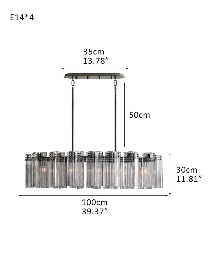 Rectangular Smoke/Clear Glass Delsie Tier Chandelier Wide 40" for over dining table 1-Tier-L100CM L39.37" Black Steel + Clear Glass American chandelier