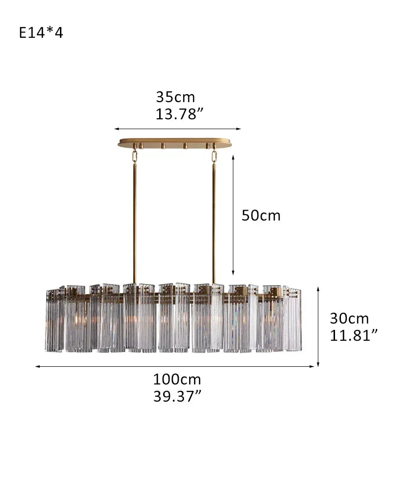 Rectangular Smoke/Clear Glass Delsie Tier Chandelier Wide 40" for over dining table 1-Tier-L100CM L39.37" Gold Steel + Clear Glass American chandelier