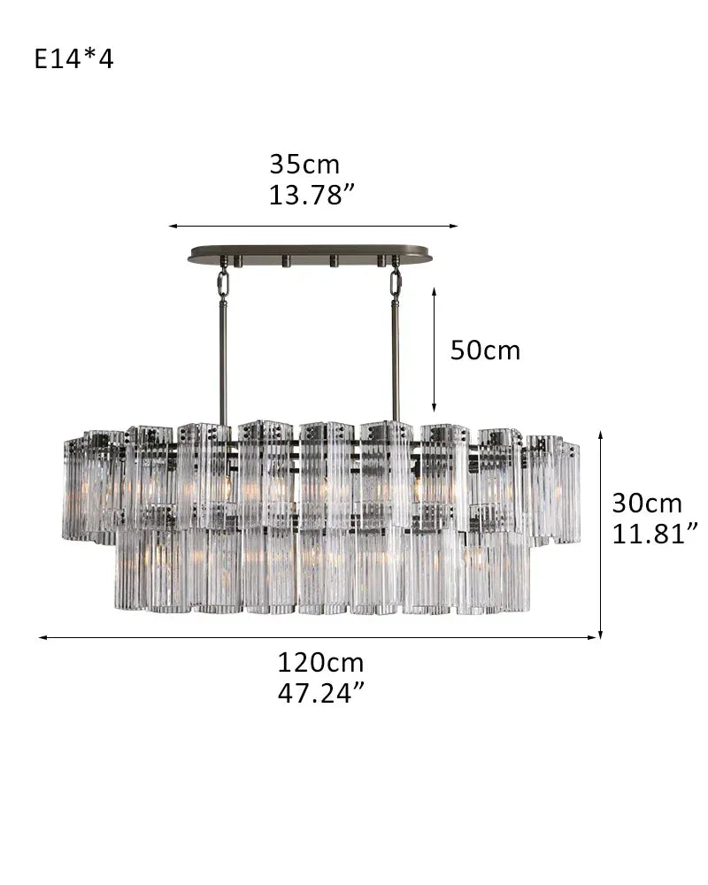 Rectangular Smoke/Clear Glass Delsie Tier Chandelier Wide 40" for over dining table 2-Tier-L120CM L47.24" Black Steel + Clear Glass American chandelier