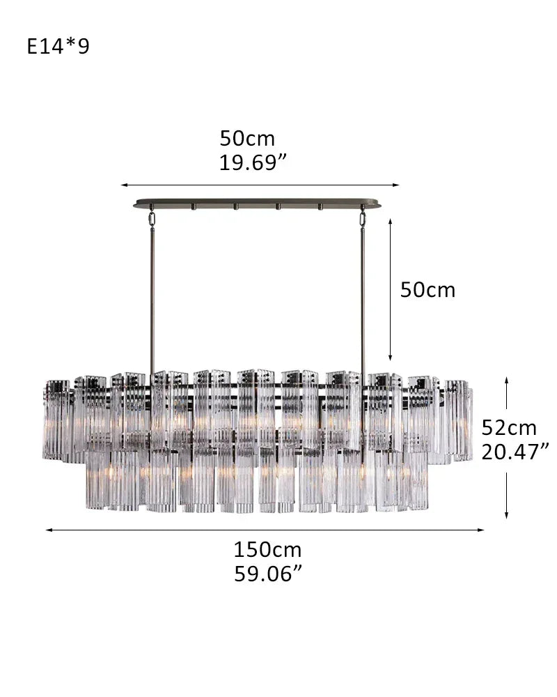 Rectangular Smoke/Clear Glass Delsie Tier Chandelier Wide 40" for over dining table 2-Tier-L150CM L59.06" Black Steel + Clear Glass American chandelier