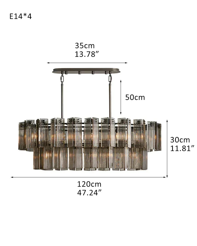 Rectangular Smoke/Clear Glass Delsie Tier Chandelier Wide 40" for over dining table 2-Tier-L120CM L47.24" Black Steel + Smoke Glass American chandelier