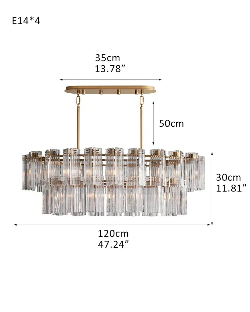 Rectangular Smoke/Clear Glass Delsie Tier Chandelier Wide 40" for over dining table 2-Tier-L120CM L47.24" Gold Steel + Clear Glass American chandelier
