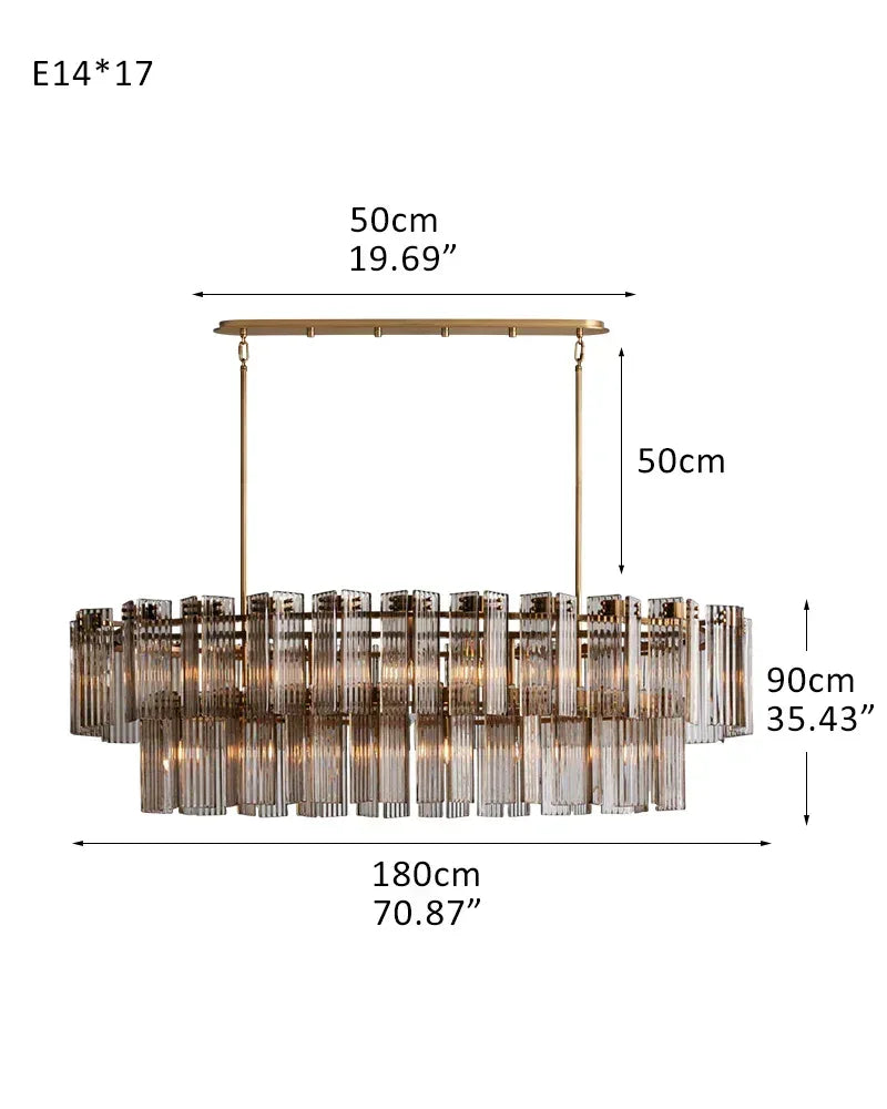 Rectangular Smoke/Clear Glass Delsie Tier Chandelier Wide 40" for over dining table 2-Tier-L180CM L70.87" American chandelier