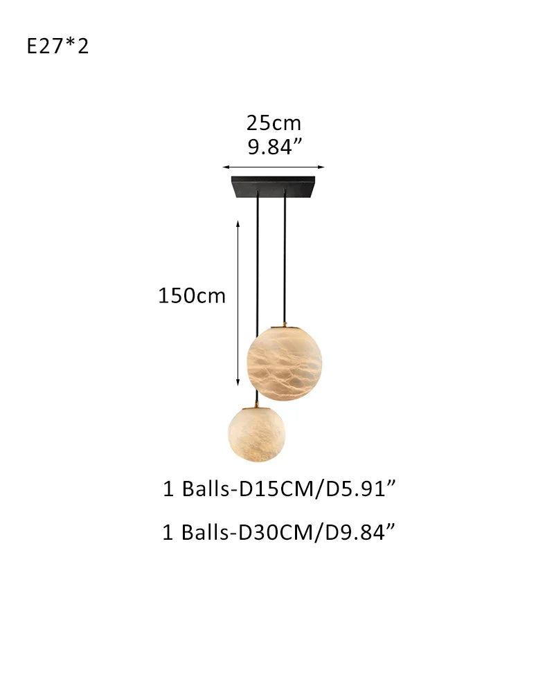Art Decor Linear Moon Alabaster Globe Multi-Light Chandelier for Dining Kitchen Ambience 2-light-D15+D30CM D5.9"+D11.81" White + Black Modern Pendant lamp
