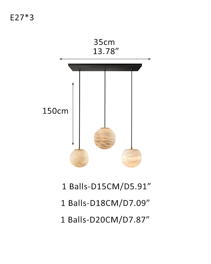 Art Decor Linear Moon Alabaster Globe Multi-Light Chandelier for Dining Kitchen Ambience