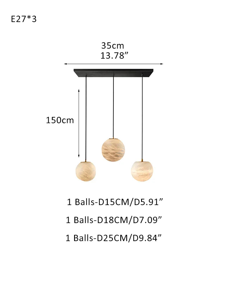 Art Decor Linear Moon Alabaster Globe Multi-Light Chandelier for Dining Kitchen Ambience 3-light-D15+D18+D25CM D5.9"+D7.09"+D9.84" White + Black Modern Pendant lamp