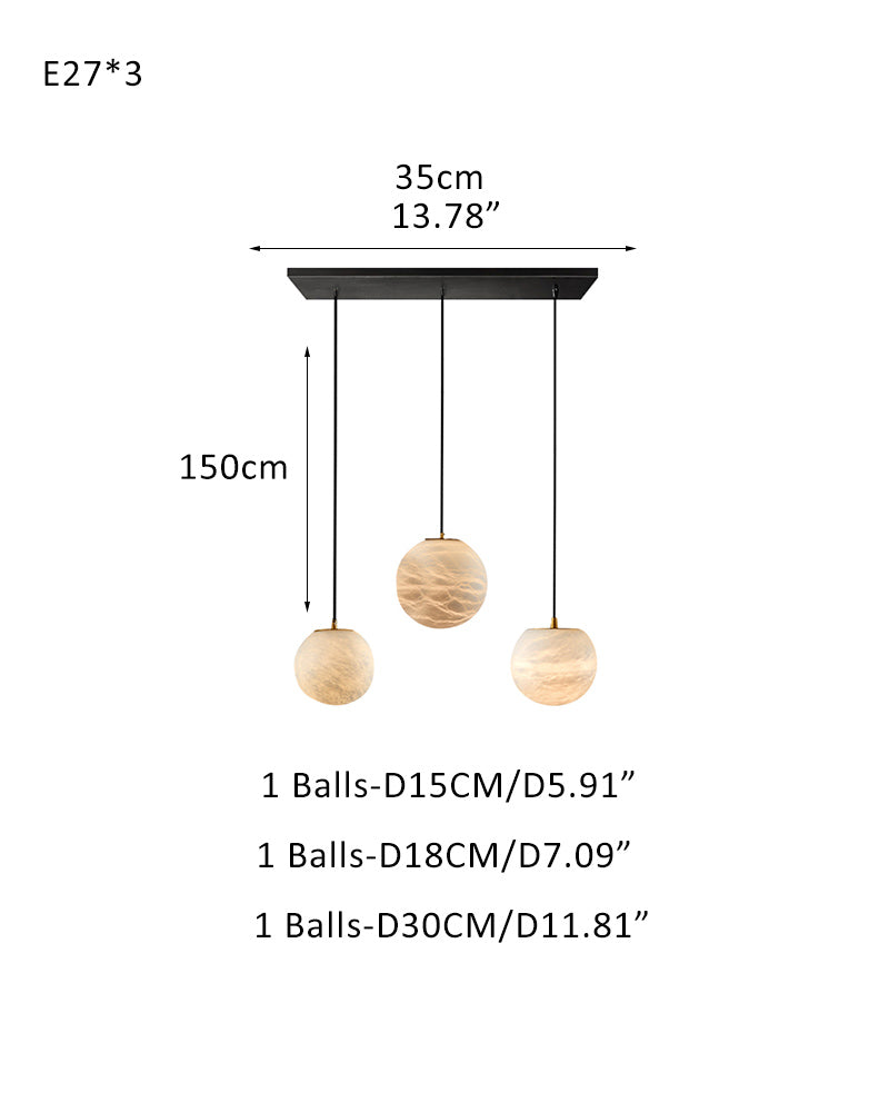 Art Decor Linear Moon Alabaster Globe Multi-Light Chandelier for Dining Kitchen Ambience