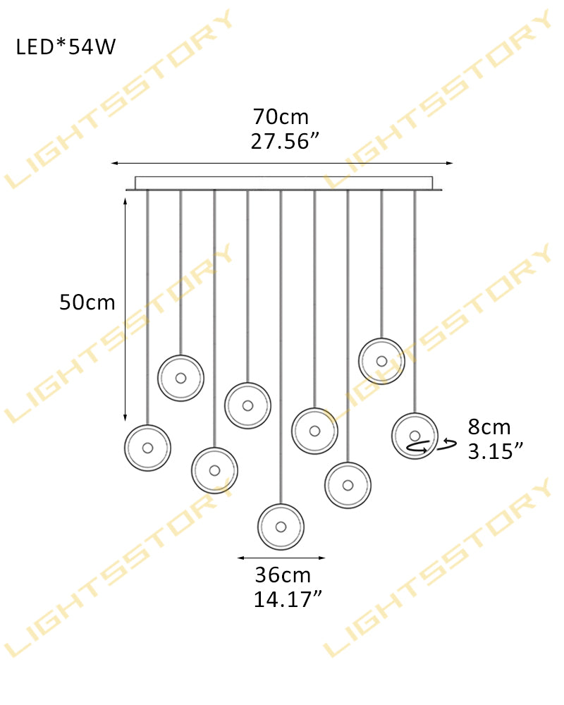 Lausanne Series Geometric Chandelier | Rotatable Alabaster Hand-selected natural alabaster diffusers with sleek metal rods, Sleek metal finish for Kitchen islands, entryways, and dining rooms 9 light-D36*H8CM D14.17"*H3.15"-L Modern Pendant lamp