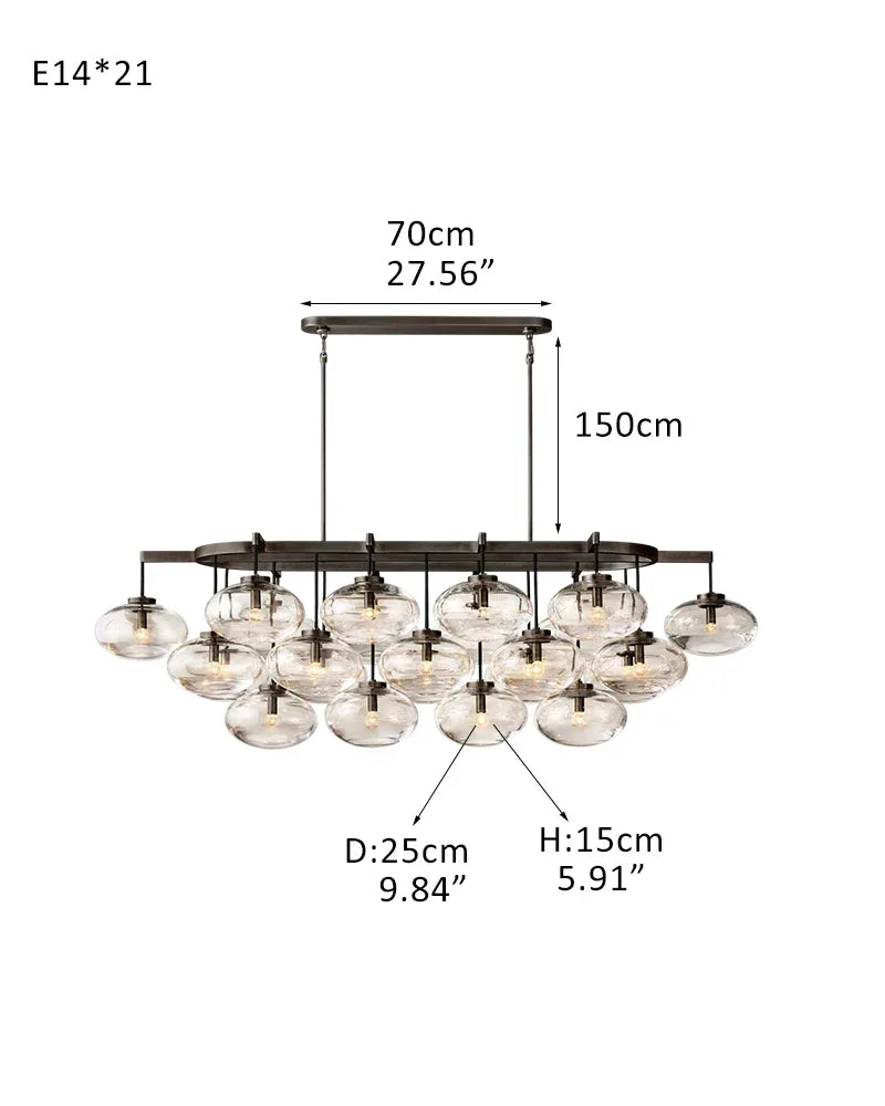 Vence Series Prismatic Chandelier | Round Clear Glass Shades with Freeform Black Cords, Polished canopy with black cord contrast for Living Rooms and Dining Areas 21-light-L183*W91*H115CM L53.94“W35.83"*H45.28" Black American Vintage chandelier lamp