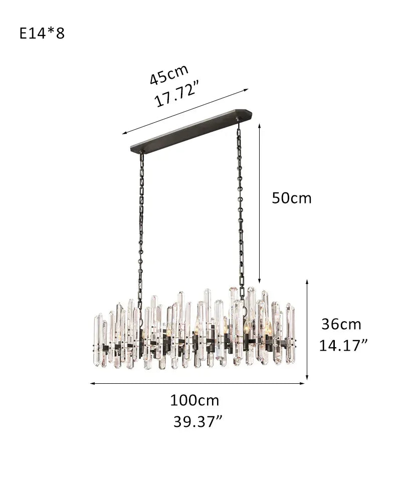 2-tier crystal glass chandelier with chrome metal frame, E14 8/10 Lights L100*H36CM L39.37“*H14.17" Black American chandelier