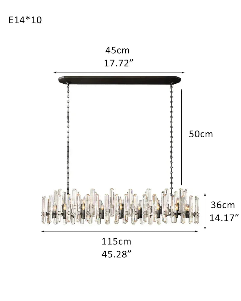 2-tier crystal glass chandelier with chrome metal frame, E14 8/10 Lights L115*H36CM L45.28“*H14.17" Black American chandelier