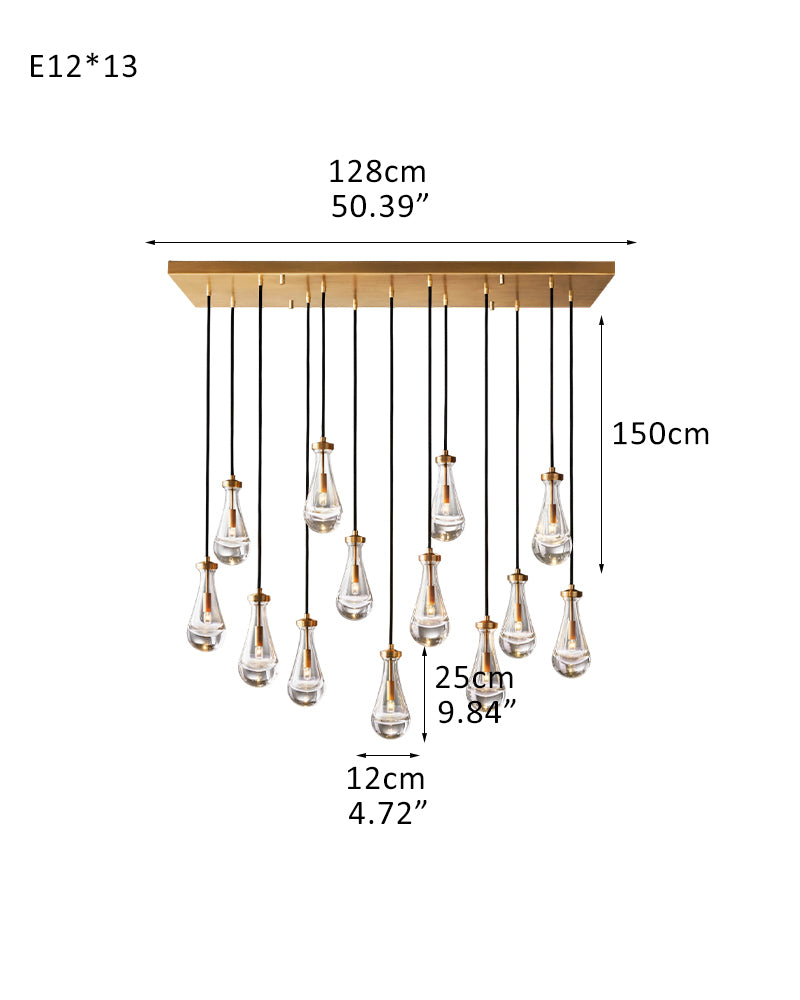 Aveline K9 Crystal Teardrop Cascading Cluster Pendant Light - Crystal Clear Teardrops, Serene Black Trim - Kitchens, Dining & Living Rooms
