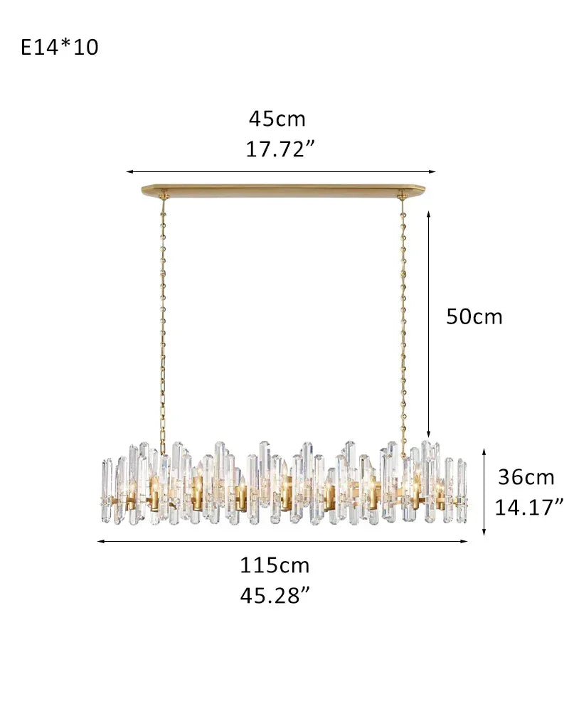 2-tier crystal glass chandelier with chrome metal frame, E14 8/10 Lights L115*H36CM L45.28“*H14.17" Brass American chandelier