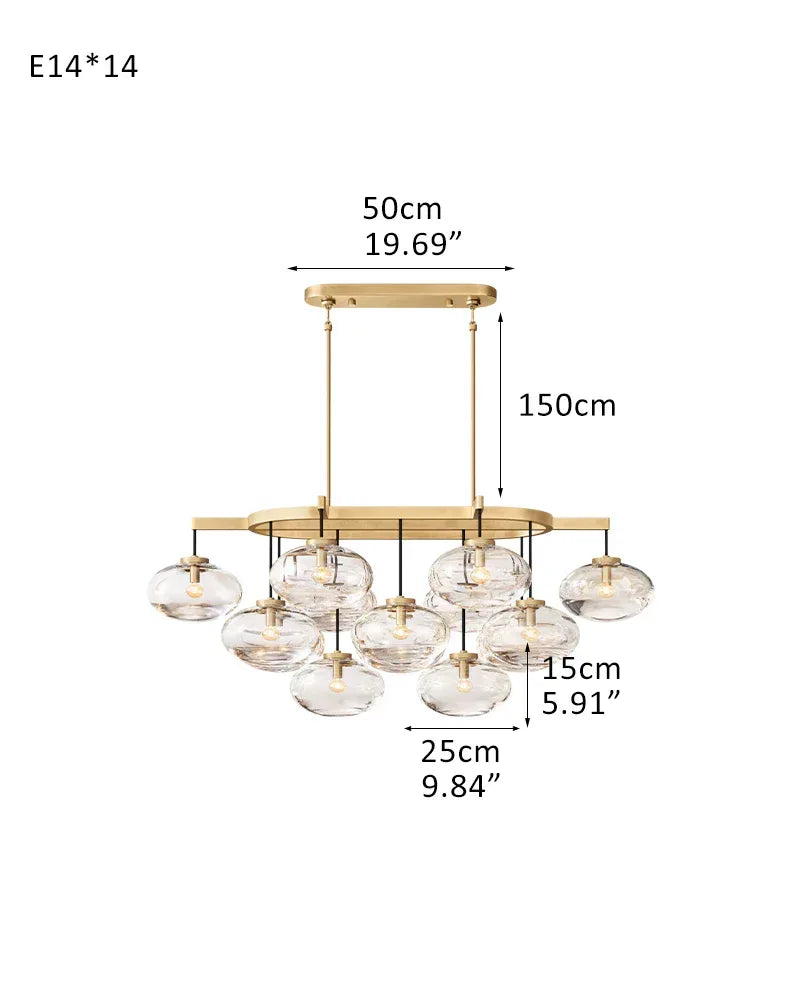 Vence Series Prismatic Chandelier | Round Clear Glass Shades with Freeform Black Cords, Polished canopy with black cord contrast for Living Rooms and Dining Areas 14-light-L137*W91*H115CM L53.94“W35.83"*H45.28" Brass American Vintage chandelier lamp