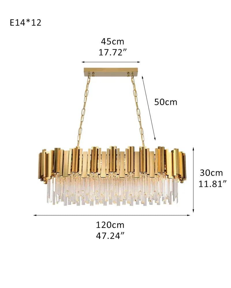 Luxury Classic LED Dimmable Round/Rectangular Crystal Chandelier Gold Stainless Steel L120*W30*H30CM L47.24“*W11.81"*H11.81" Gold Luxury Oval Chandelier