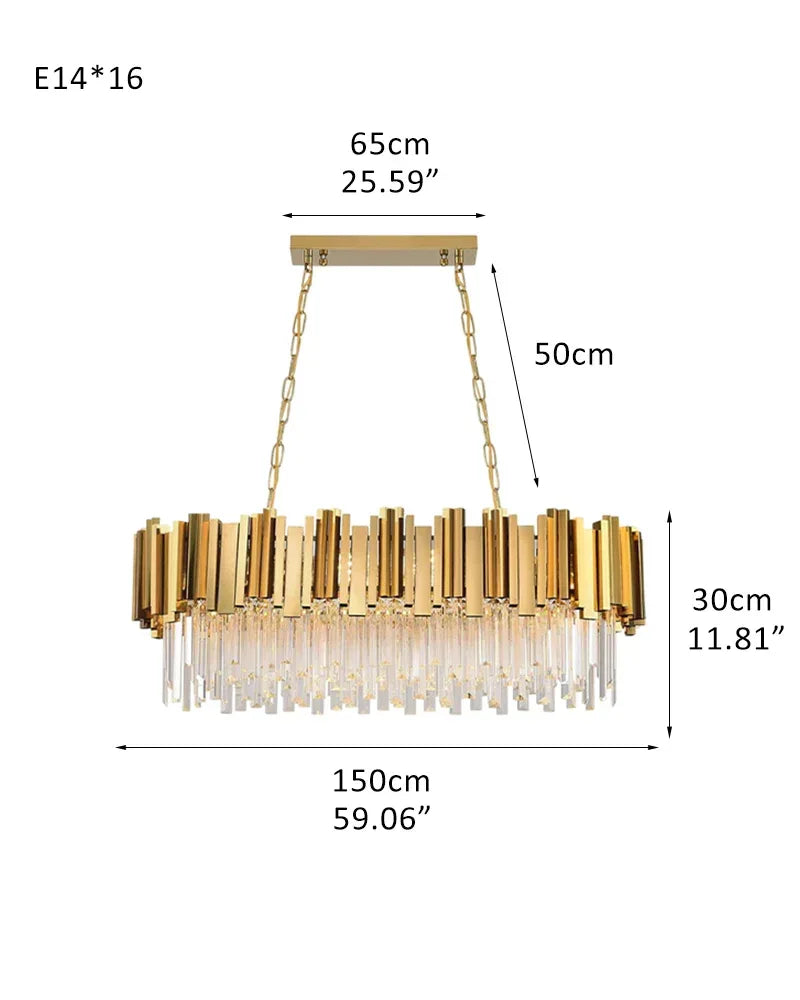 Luxury Classic LED Dimmable Round/Rectangular Crystal Chandelier Gold Stainless Steel L150*W30*H30CM L59.06“*W11.81"*H11.81" Gold Luxury Oval Chandelier