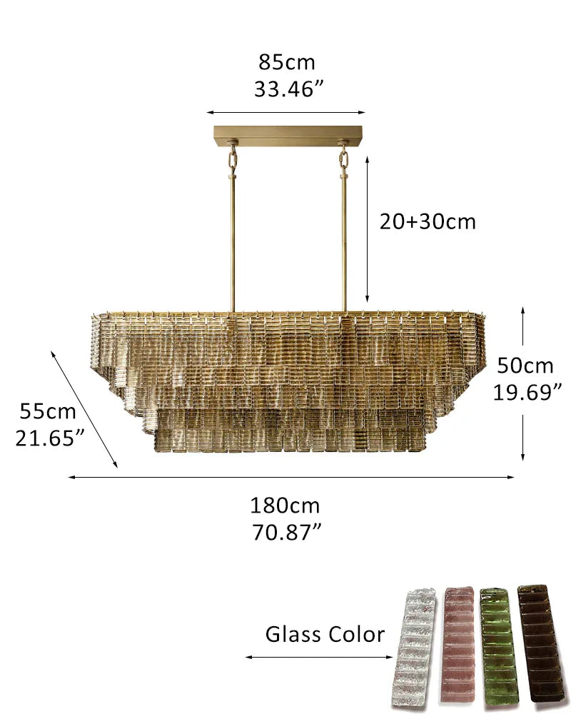 Clear & Smoke Ridged Glass Multi-Tire Large Rectanglular Sirene Chandelier Collection 40“ 48” 60" 70" American chandelier