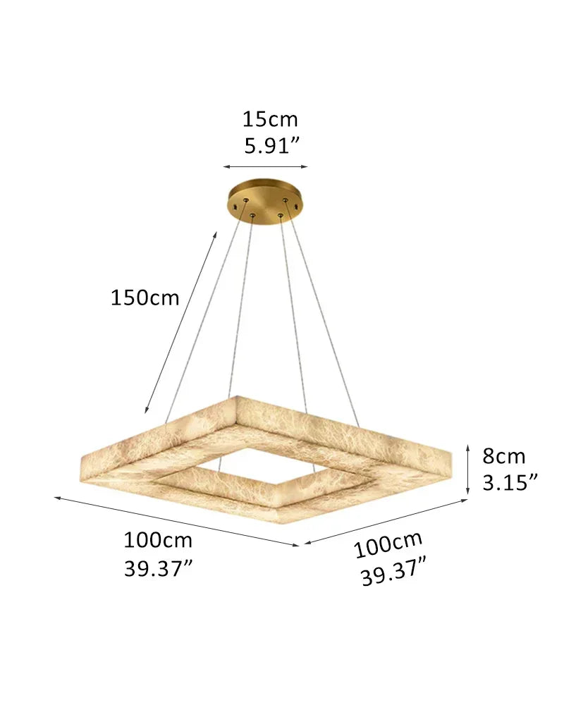 Rectangular Large Alabaster Pendant Lamp Wide 48" for kitchen Island | 80W S-L100*W100*H8CM L39.37“*W39.37“*H3.15"-1 White + Gold American Vintage chandelier lamp