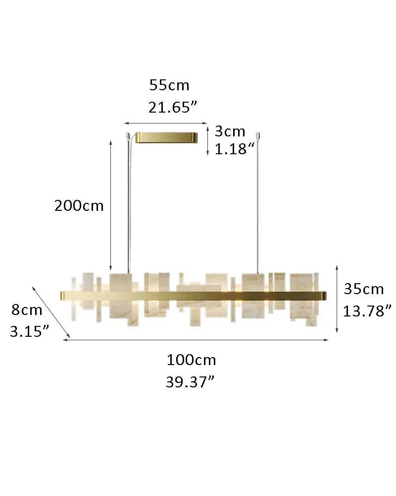 Luxury Marble Slice & Metal Golden Frame Oval Chandeliers | Handcrafted marble L100*W8*H35CM D40"*H14" White + Gold American chandelier