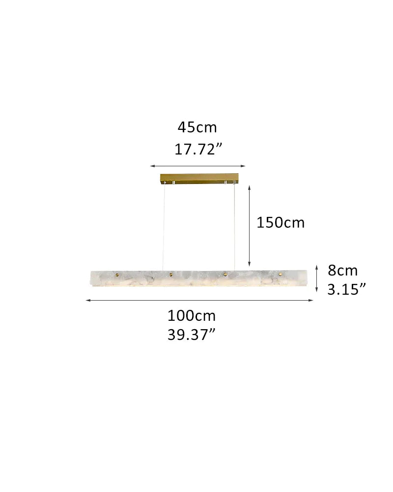 Scandinavian Natural Marble Long Strip Linear Pendant Light for Kitchen Island living room L100*H8CM L39.37*H3.15" White + Gold Modern Pendant lamp