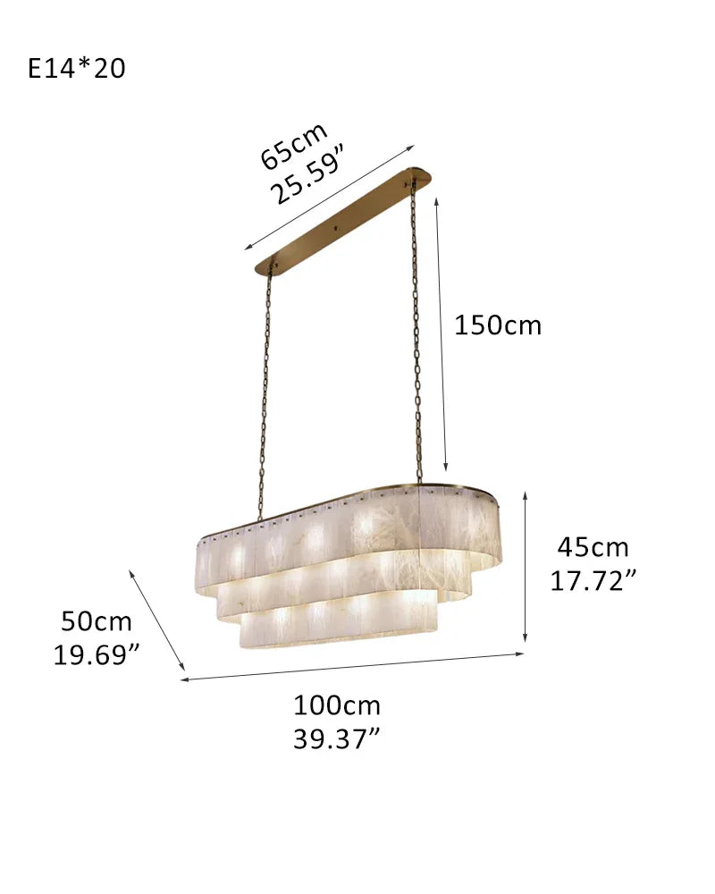 Luxury Tier Rectangular Large Warm White Alabaster Chandelier Wide 40" 67" for lobby 20-light-L100*W50*H45CM L39.37"*W19.69"*H17.72" White + Brass Luxury Modern Chandelier