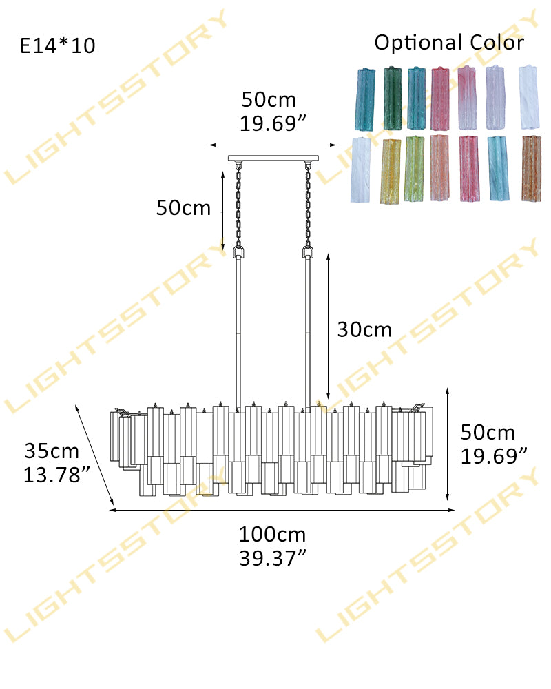 Cortina Murano Glass Amber Blush Ghiaccio Fluted Rods Linear Chandelier - Crystal Clear, Lux Gold Trim - Kitchen Islands & Dining Rooms