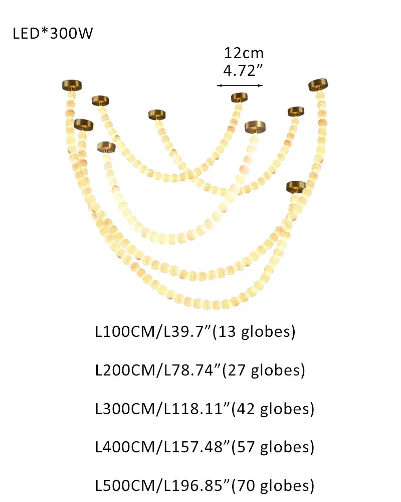 High Lighting Foyer Luxury Custom Ceiling Peal Chandelier with cluster alabaster globes for 3 chains 206globes-L100+L200+L300+L400+L500CM L40"+L80"+L118"+L157"+L197" Brass + White Modern Pendant lamp