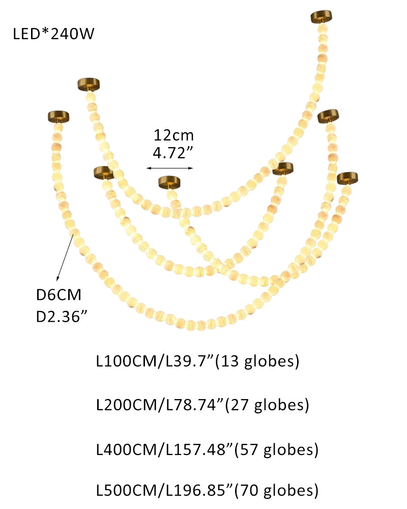 High Lighting Foyer Luxury Custom Ceiling Peal Chandelier with cluster alabaster globes for 3 chains