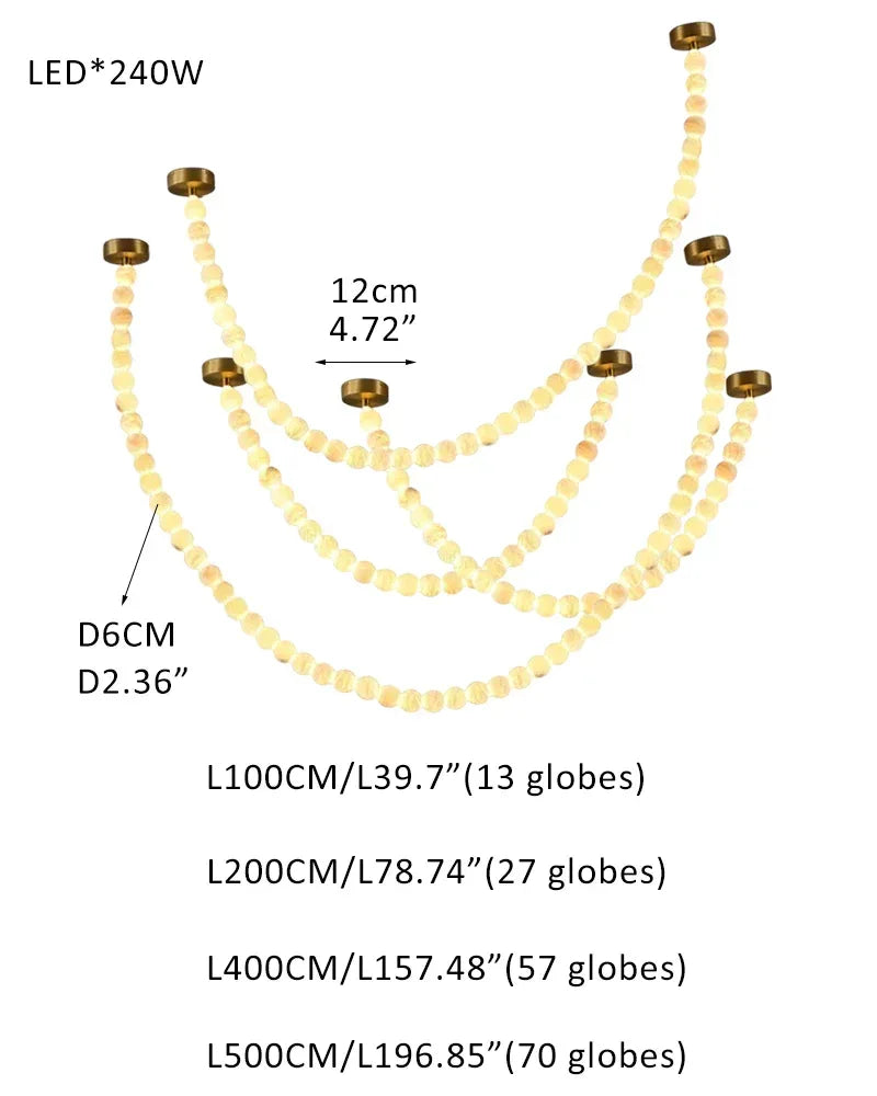 High Lighting Foyer Luxury Custom Ceiling Peal Chandelier with cluster alabaster globes for 3 chains 164 globes-L100+L200+L400+L500CM L40"+L80"+L157"+L197" Brass + White Modern Pendant lamp
