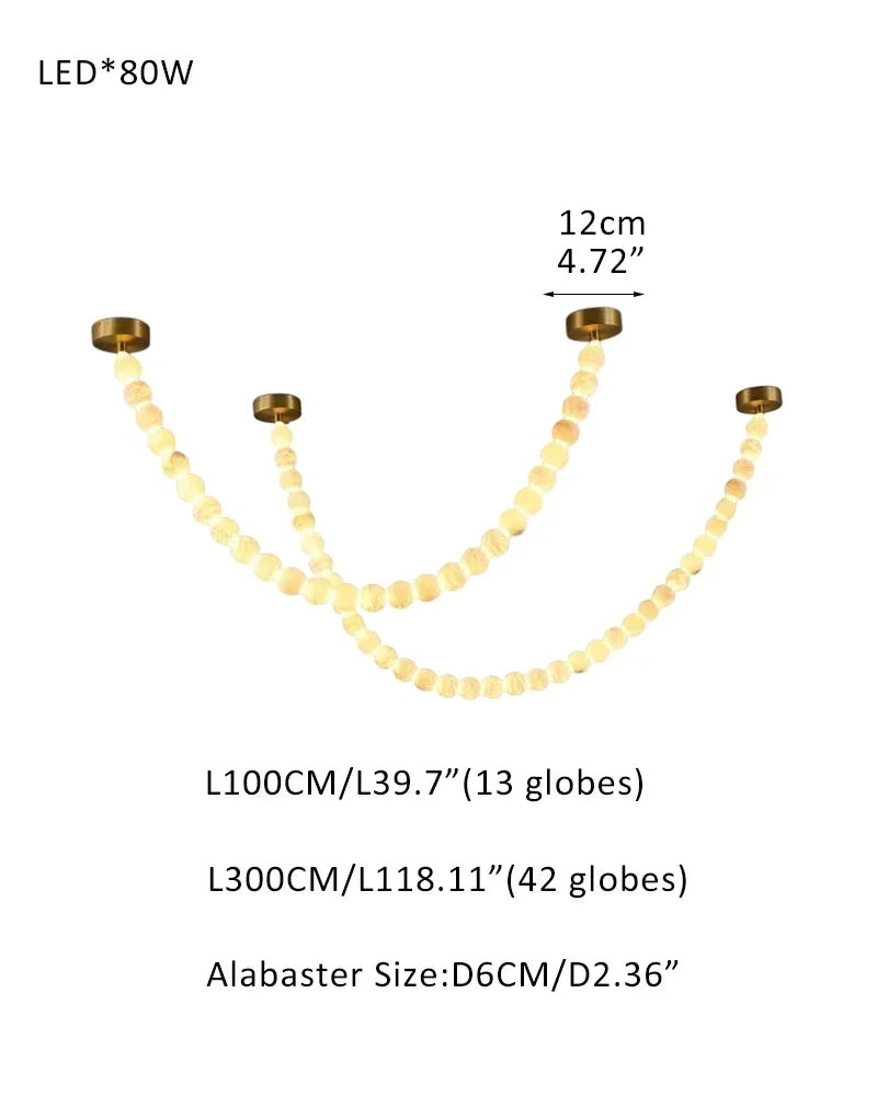 High Lighting Foyer Luxury Custom Ceiling Peal Chandelier with cluster alabaster globes for 3 chains 56 globes-L100+L300CM L40"+L118" Brass + White Modern Pendant lamp
